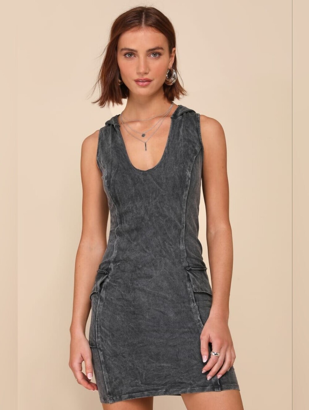 Washed Black Hooded Tank Dress